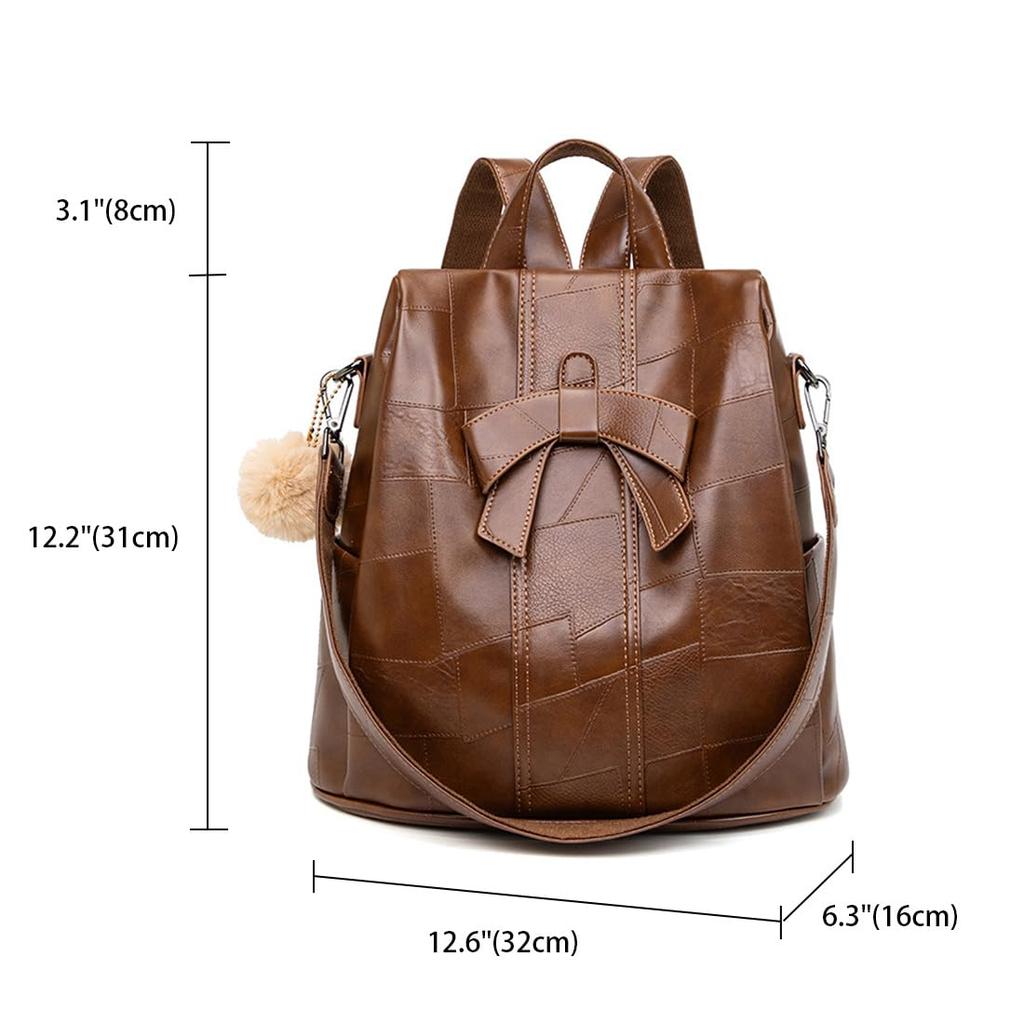 BUKESIYI Women's Mini Backpack, Large Capacity, Waterproof, PU Leather, Brown, JP78532