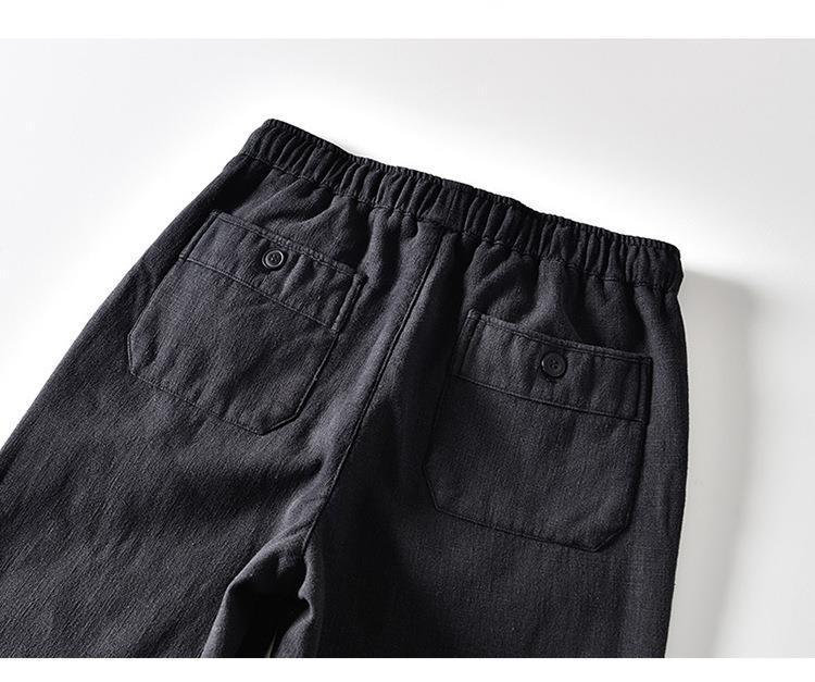 L8234 Men's Retro Loose Straight-Leg Cotton Pants - Warm Fleece-Lined, Drawstring, Long Fit