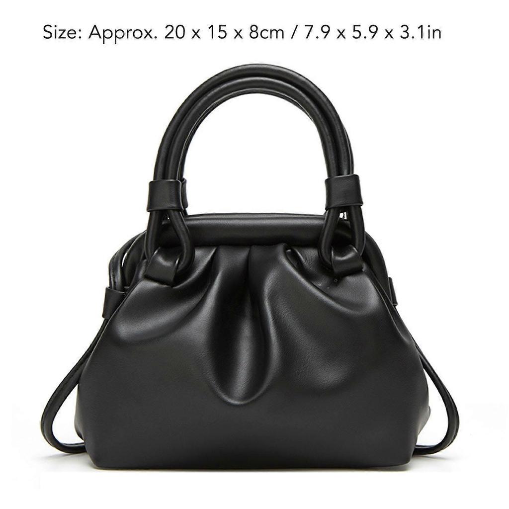 Women's Large Capacity PU Pleated Shoulder Bag Multifunctional Elegant Daily Party Travel Handbag Black One Size