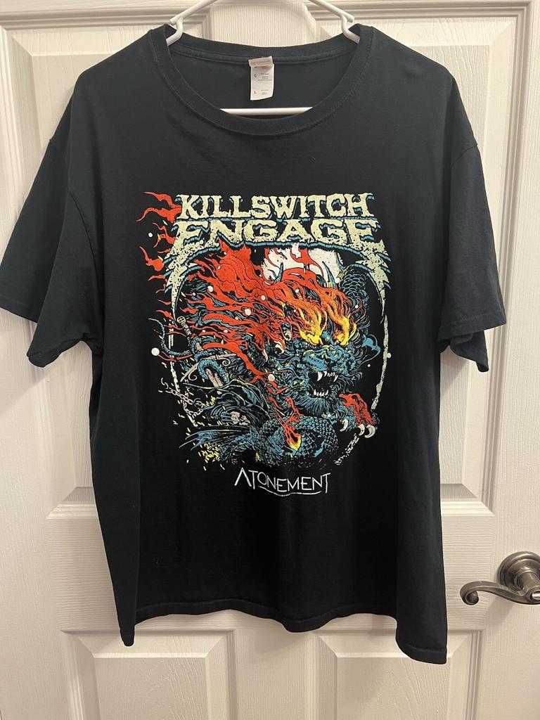 Unisex Shirt Cotton Oversize Large Size Killswitch Engage Atonement Black Short Sleeve Size Large T-Shirt