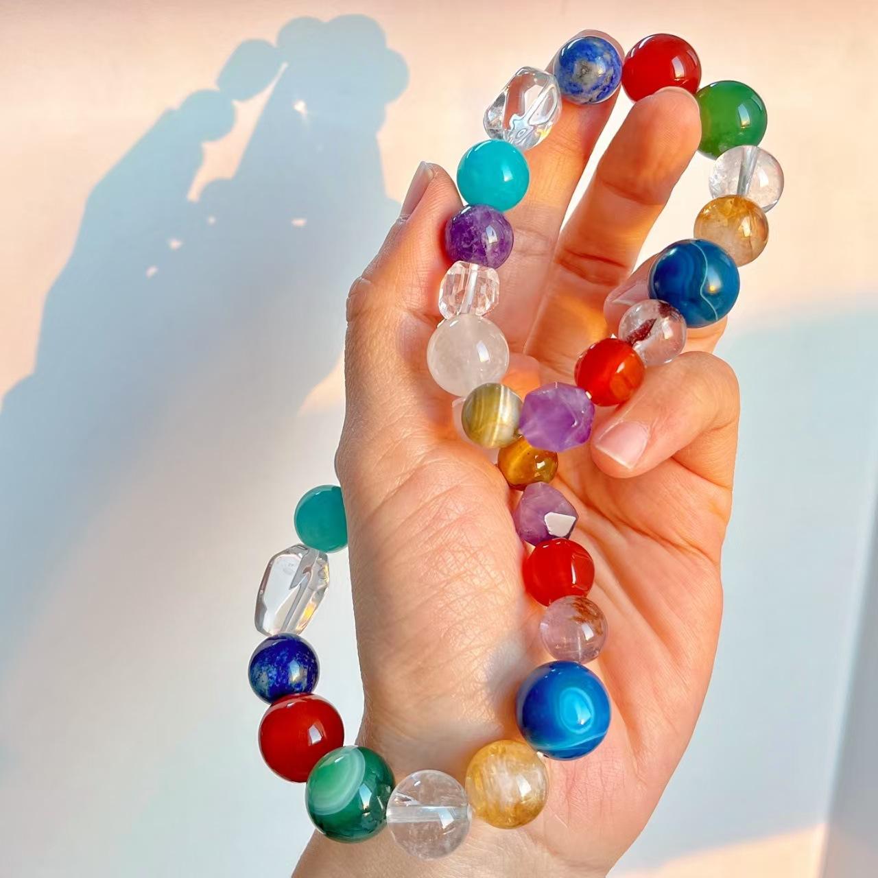 Large Particle Natural Moonstone, Lapis Lazuli, Citrine, Tiger S Eye, Purple Ghost, White Crystal, Duobao Bracelet.