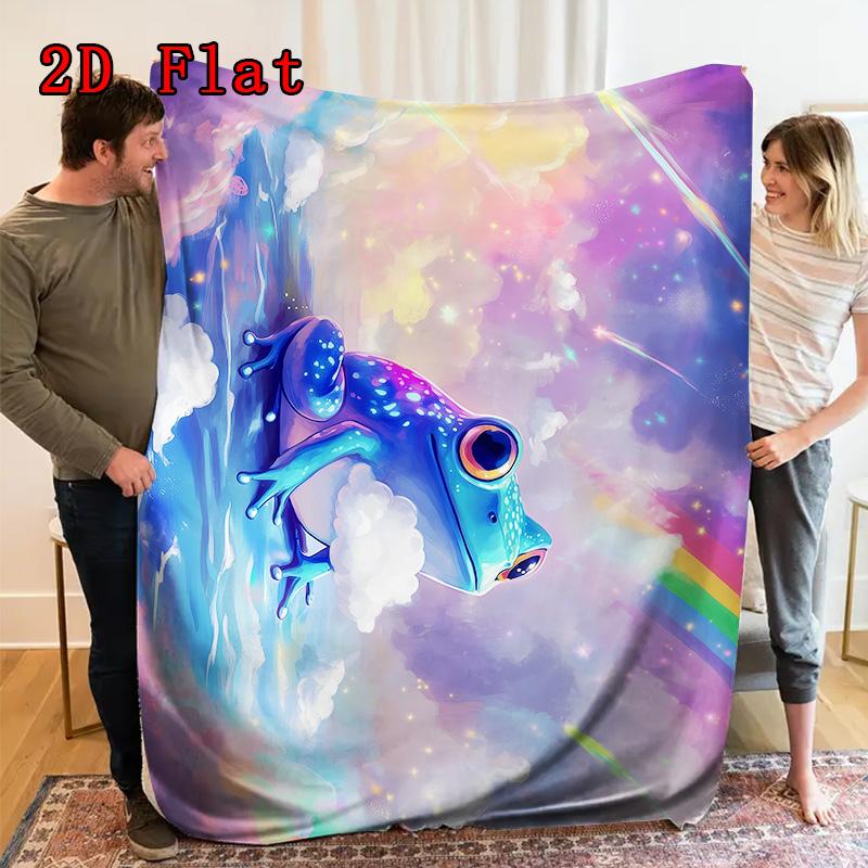 Rainbow frog 2D Flat Pattern Flannel Blanket High quality All Seasons Warmth and Comfort Perfect for Christmas Gifts.PMT0914256