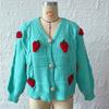 Casual Loose Strawberry Embroidery Thick Fried Dough Twists Single Breasted Knitting Sweater Coat Cardigan Women 3590 KTB