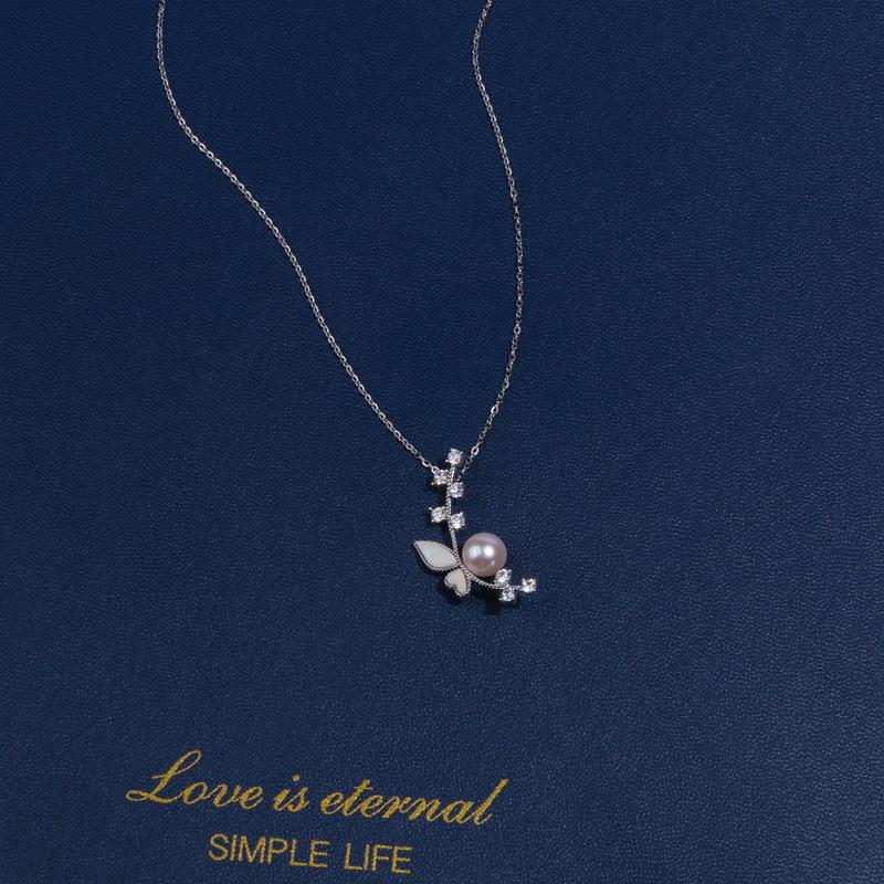 Butterfly 925 Sterling Silver Freshwater Pearl Pendant Necklace - Simple, Versatile Clavicle Chain Fashion