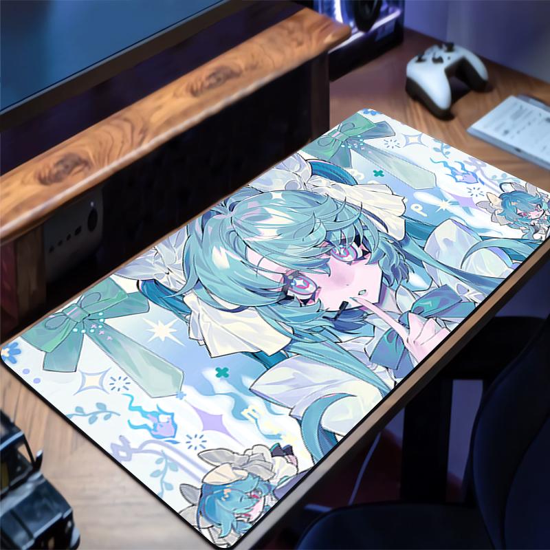 Tappetino Mouse Gaming XXL Hatsune Miku Cyber Neon Glitch Anime Esteso Tappetino Scrivania Grande