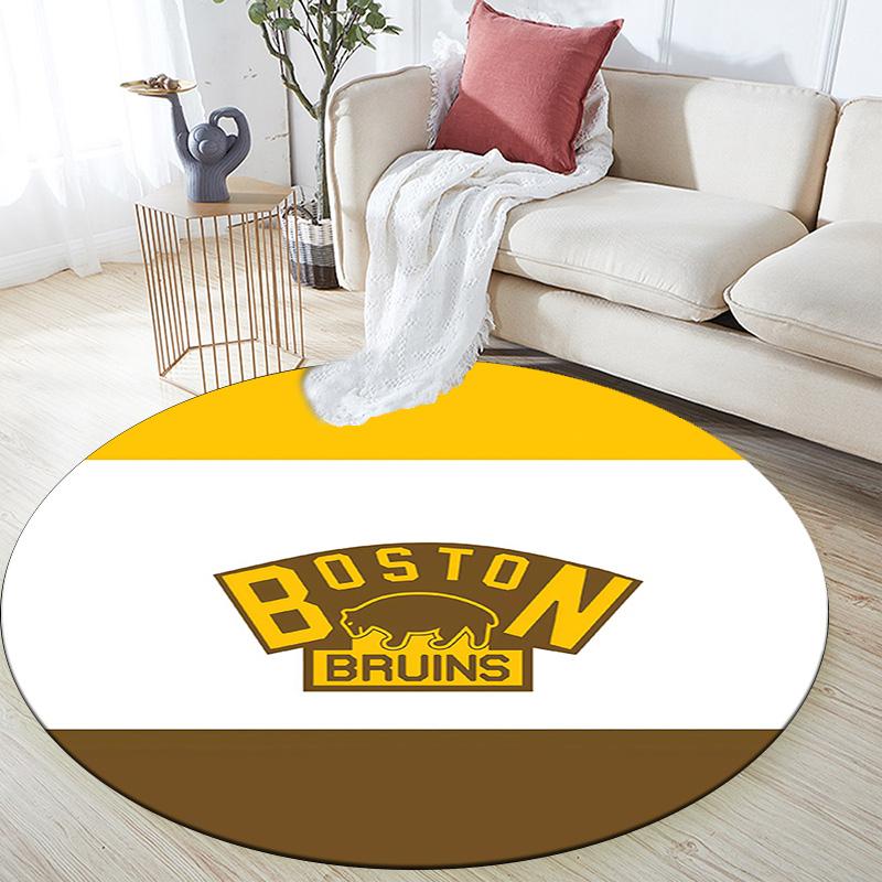 Boston Bruins Round Area Rug,Carpet Rug for Living Room Bedroom Sofa Playroom Decor,Non-slip Floor Mat