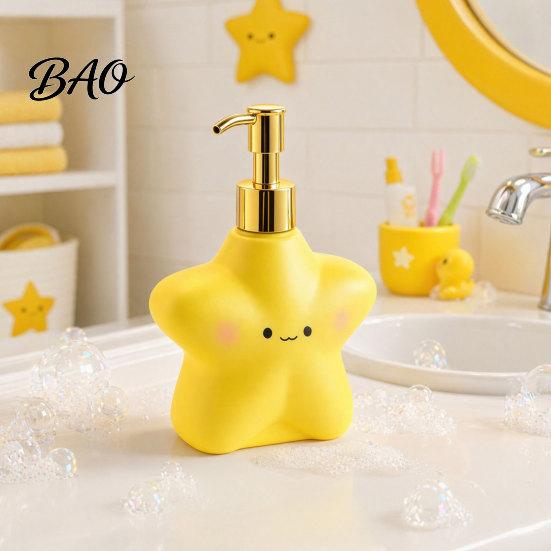 Versatile Soap Container 400ML Cartoon Star Dispenser with Plastic Pump, Refillable Liquid Hand Container, Empty Shower Gel Lotion Bottle for Bathroom