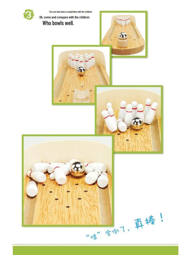 Wooden Mini Bowling: Parent-Child Interactive Stress-Relief Table Game for Kids and Adults