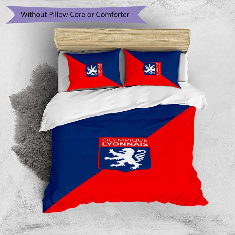 Lyon FC Printed 3PCS Bedding Set Breathable Duvet Cover with Pillowcases Decorative Bed Linen for Bedroom Home
