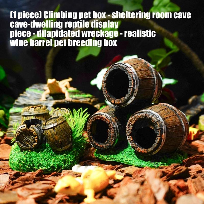 Handcrafted Resins Wine Barrels Hideaways Fish Shelter Reptiles Hide Cave for Reptiles Enclosure Amphibian Habitat
