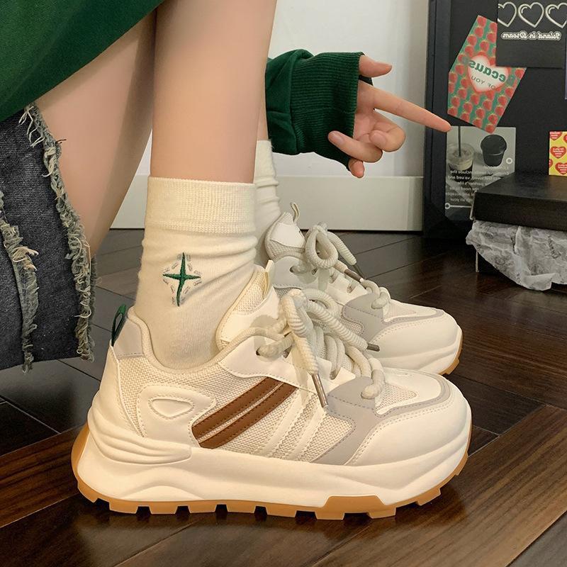 Mesh Platform Sneakers Women's 2025 Spring New Popular Muffin Sole Casual Shoes Small Height Increase Dad Shoes