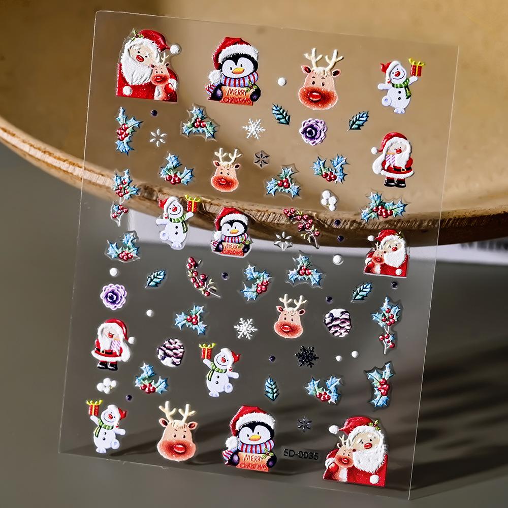 Christmas Series Relief Nail Art Sticker Santa Claus Cartoon Elk Snowflake Three-Dimensional 5D Nail Decal