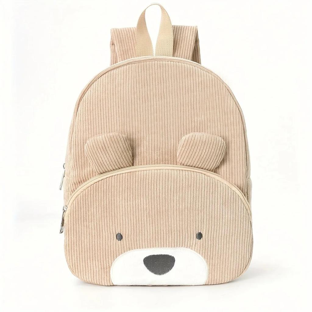 Customized Name Toddler Cartoon Backpack Cartoon Bear Corduroy Large Capacity Backpack Embroidered Name Backpack Cute Plush Bag