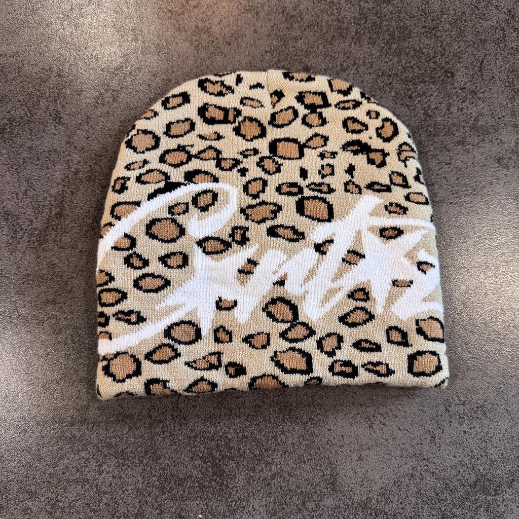 Leopard Letter Print Knitted Hat With Warmth For Winter Streetwear Fans