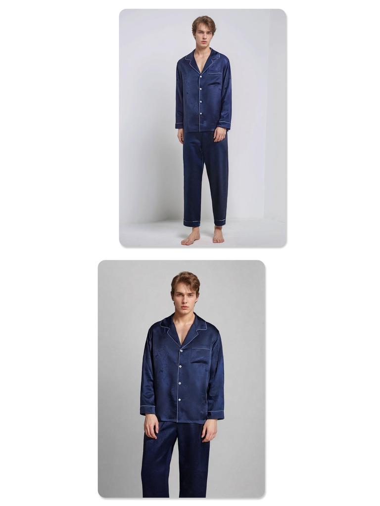 Men's 19 Momme Heavyweight Mulberry Silk Pajamas Set - Long Sleeve, Long Pants, Spring/Summer.