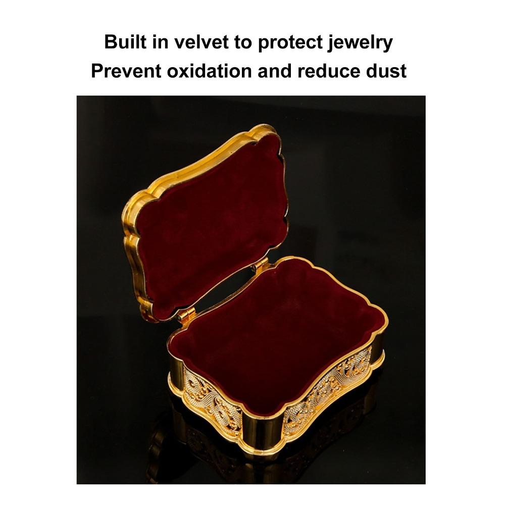 Gold Metal Jewelry Box Alloy Trinket Organizer Decorative Boxes Ring Box Holder  For Ring
