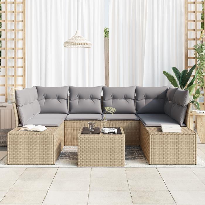 VidaXL Ensemble de canapé de jardin 7 pièces avec coussins beige poly rattan 3346960