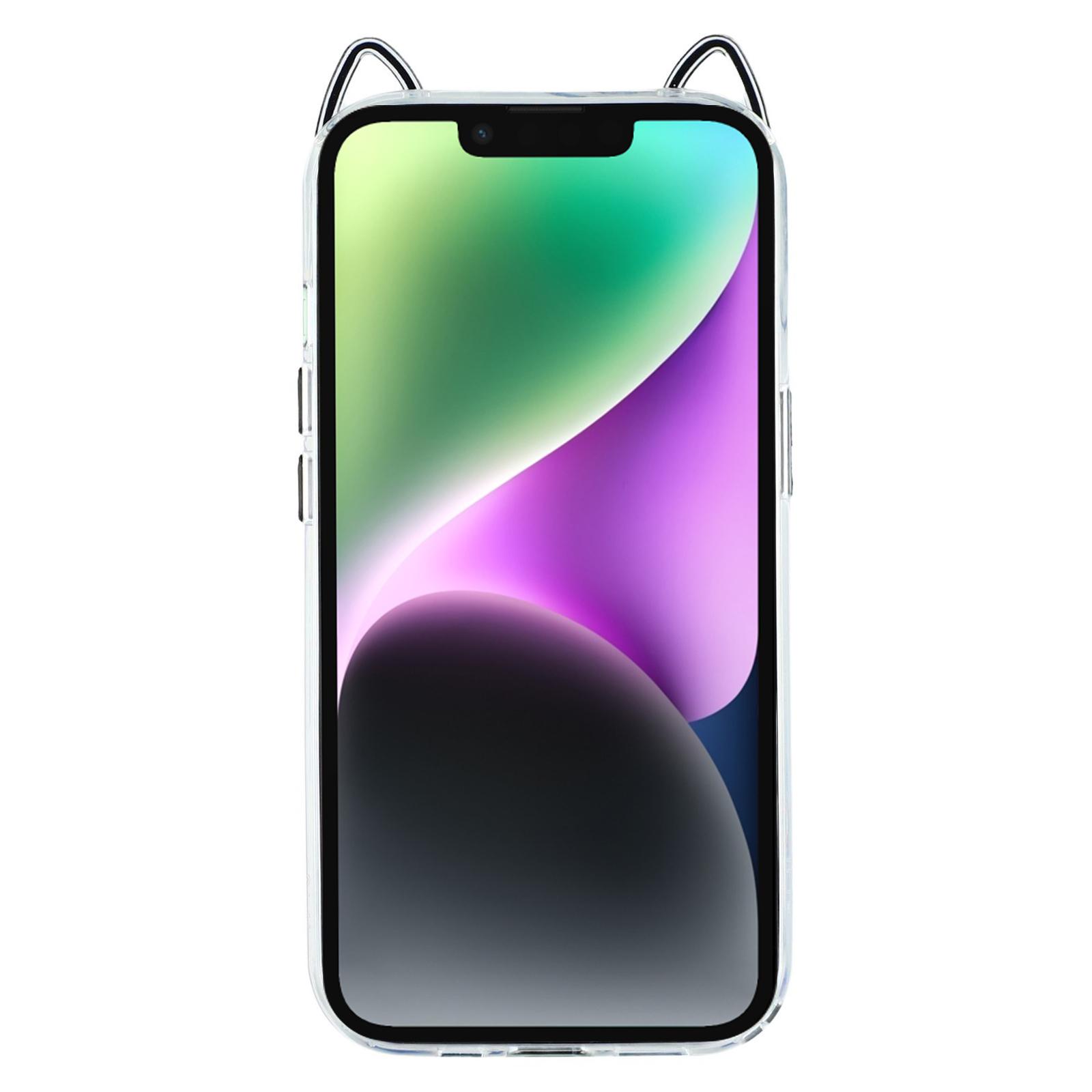 

For iPhone 14 Case Cat Ear Design TPU+Acrylic Clear Phone Back Cover Black
