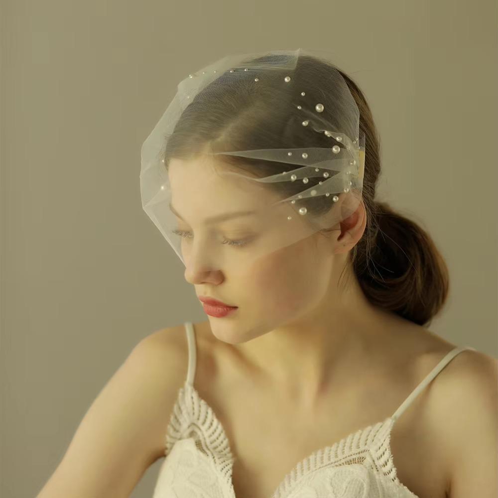 White Bridal Veil Handmade Pearls Pearl Veil Elegant Handmade Veil Bridal Shower White