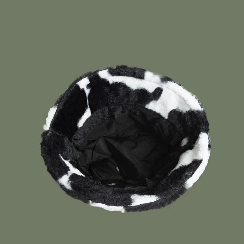 Cow Print Fisherman Hat For Women New Autumn And Winter Style Thickened Warm Bucket Hat Trendy Internet Celebrity Hat