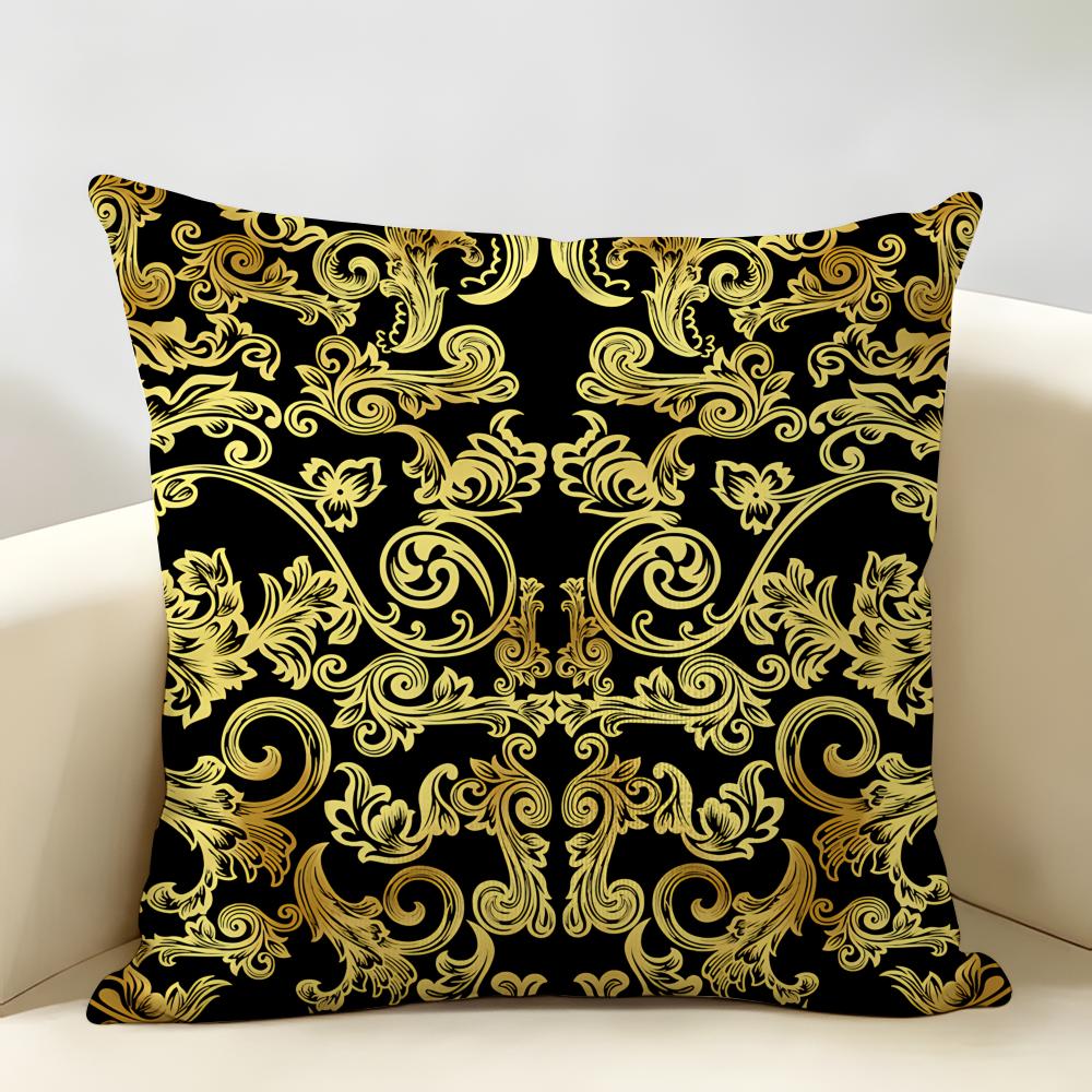 Gold European Style Retro Cushion Cover Natural Linen Organic Fabric DoubleSided Printing Room Sofa Decor Pillow Case
