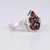 Garnet Floral Cluster Ring, 925 Sterling Silver, White Topaz Accents, January Birthstone