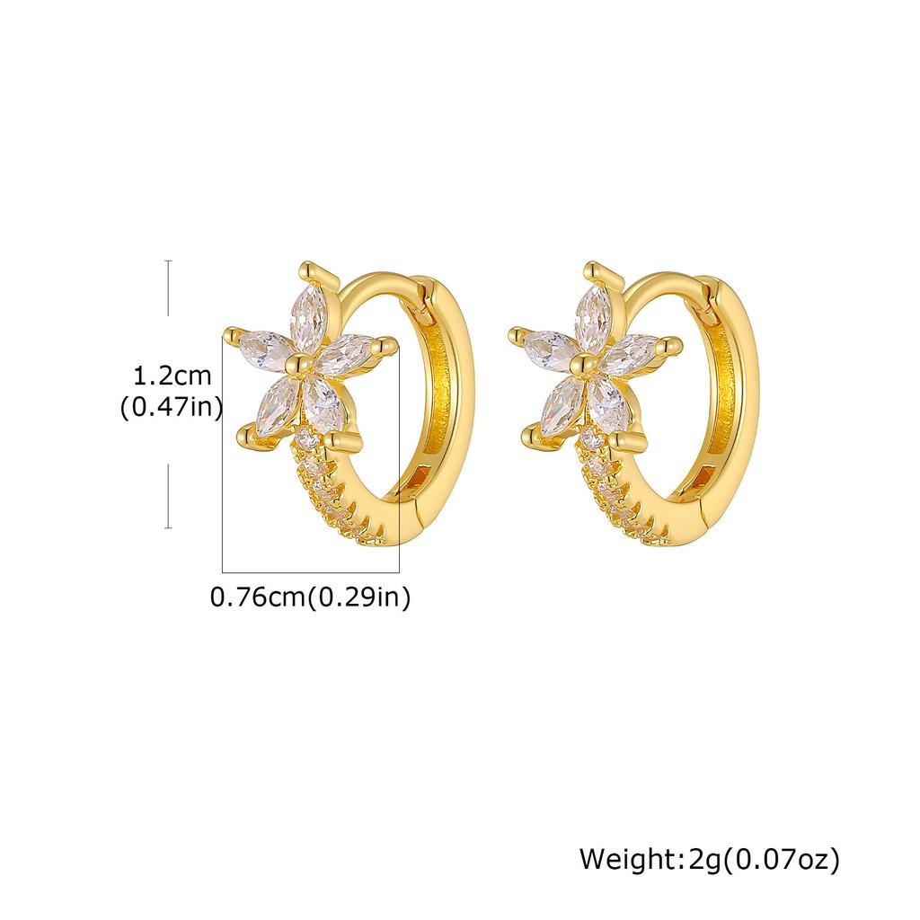 Wind Copper Slightly Inlaid Zircon Bow Flower Earrings Gold Women's Daily Versatile Earrings EBD-480