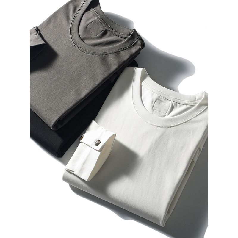 Amei Kaji Heavyweight Pure Cotton 320g Long-Sleeve T-Shirt for Men, Spring and Autumn Loose Mountain Style Base Shirt, Export All-Cotton Tee