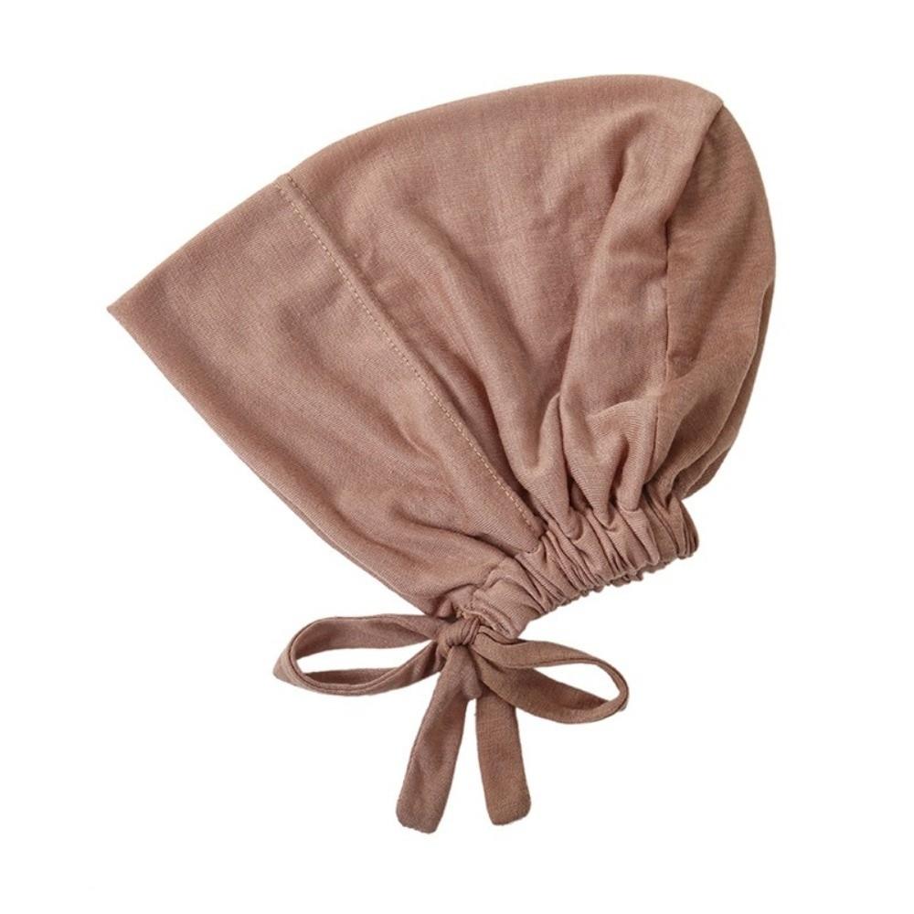 Solid Color Muslim Turban Hat Elastic Drawstring Hijab Caps Islamic Underscarf  Middle East Arab