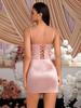 Pink Satin Pleated Twisted Slit Corset Bodycon Party Gown