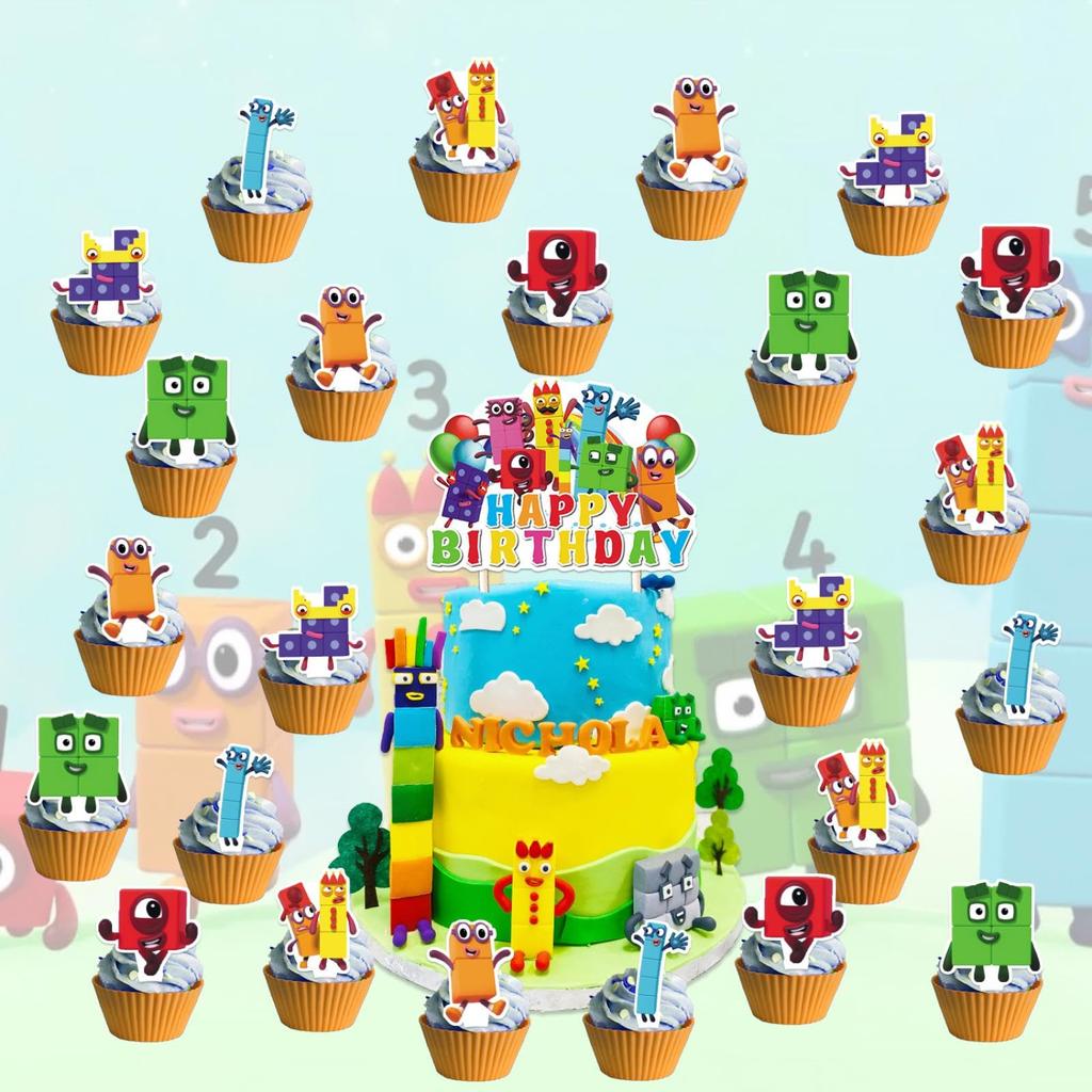 Numberblocks Narozeniny Narozeninová Postava VŠE NEJLEPŠÍ K NAROZENINÁM Dort Narozeninový Dárek Dekorace, Dekorace, Balónky, Banner, Topper, Samolepky, Děti, Chlapci,