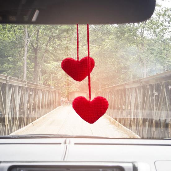 Háčkovaný přívěsek ve tvaru srdce s dvojitým srdcem, závěsná dekorace s láskou, přívěsek ve tvaru srdce, šňůrka na přívěsek do auta, zrcadlo, záclony, tašky, klíčenky