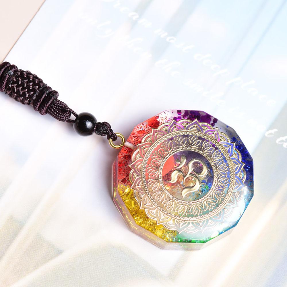 Natural 7 Chakra Orgonite Energy Om Symbol Crystal Pendant for Reiki Healing Stone Handmade Relaxation Meditation Yoga Jewelry