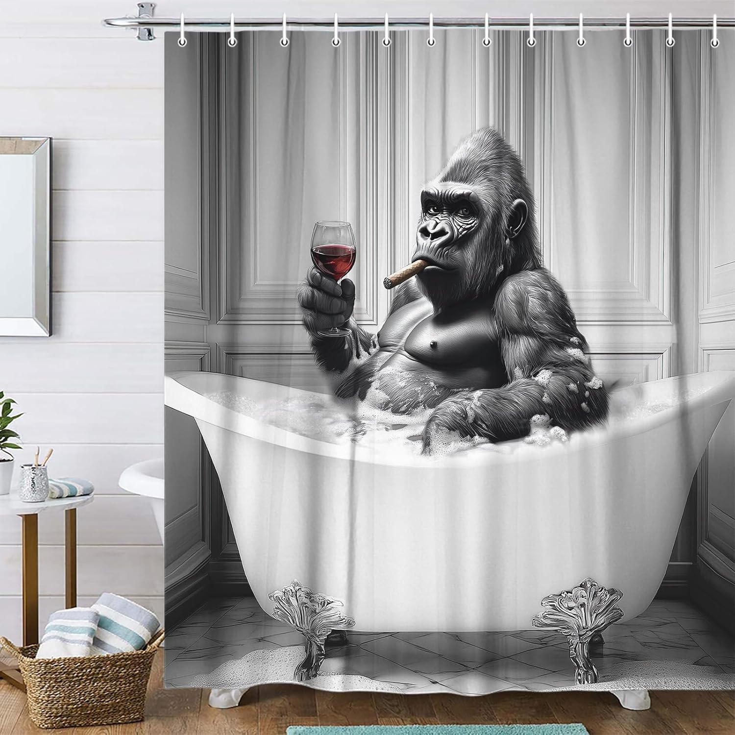 Funny Cat Shower Curtain Boys Kids Bathroom Decor, Cool Riding Dinosaur On Fantasy Galaxy Hilarious Curtain, Funky Outer Space 90x180CM