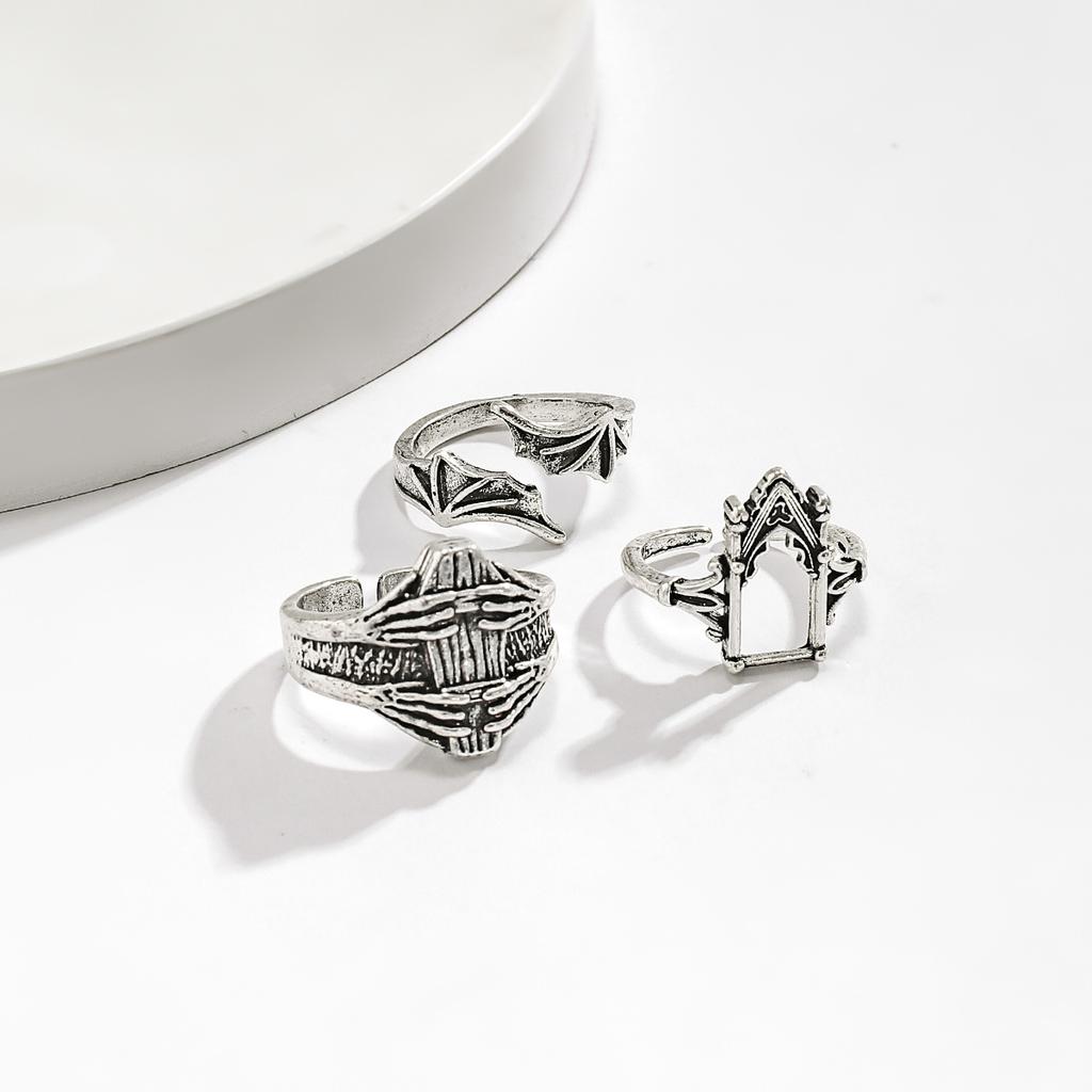 Dark Punk Retro Joint Ring Set Ring, Hip Hop Engraved Bat Couple Ring Jewelry