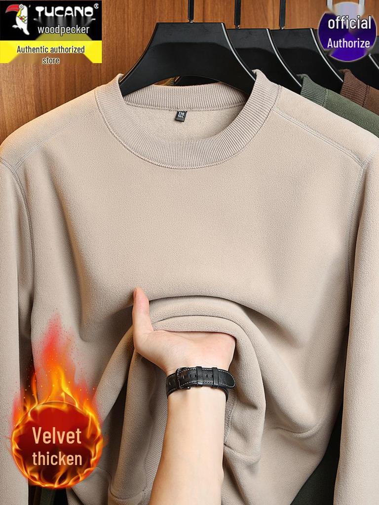 Specht Herren Fleecegefüttertes Rundhals-Sweatshirt - Langärmlig, Verdickt, Lässige lockere Passform für Herbst/Winter