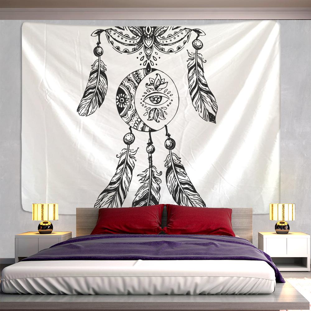 Feather  Wind Chimes Tapestry Mandala Style Wall Hanging Psychedelic Tapestry Wall Hanging Decor for Living Room Bedroom