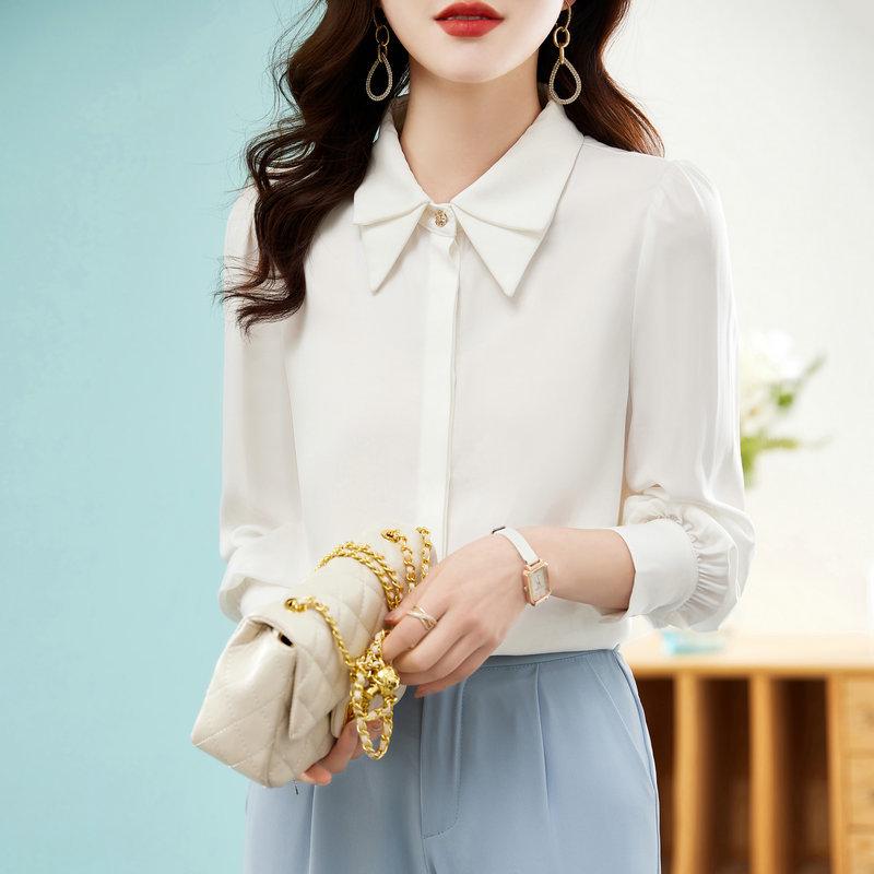 

2025 Женская универсальная шифоновая блузка с длинным рукавом Small грязно-белый