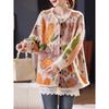 DIMANAF 2025 Flower Sweaters Cardigan Autumn Women Print O-Neck Sweaters Knitting Loose Orange Sweater