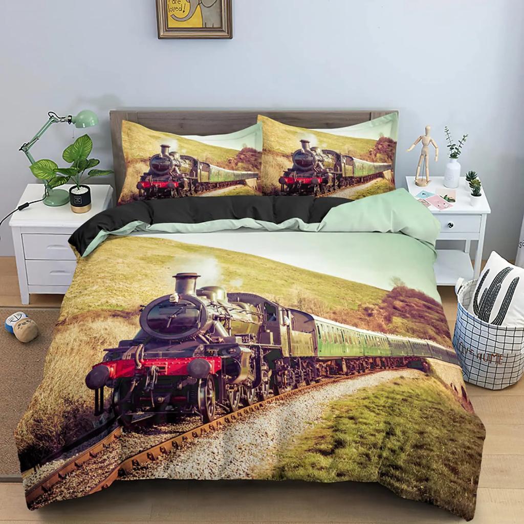 Husa de pilotă Motor cu aburi Roșu Gri Locomotivă Roșu Negru Tren pe șină de oțel Aventură de călătorie Grafică Decorațiune dormitor