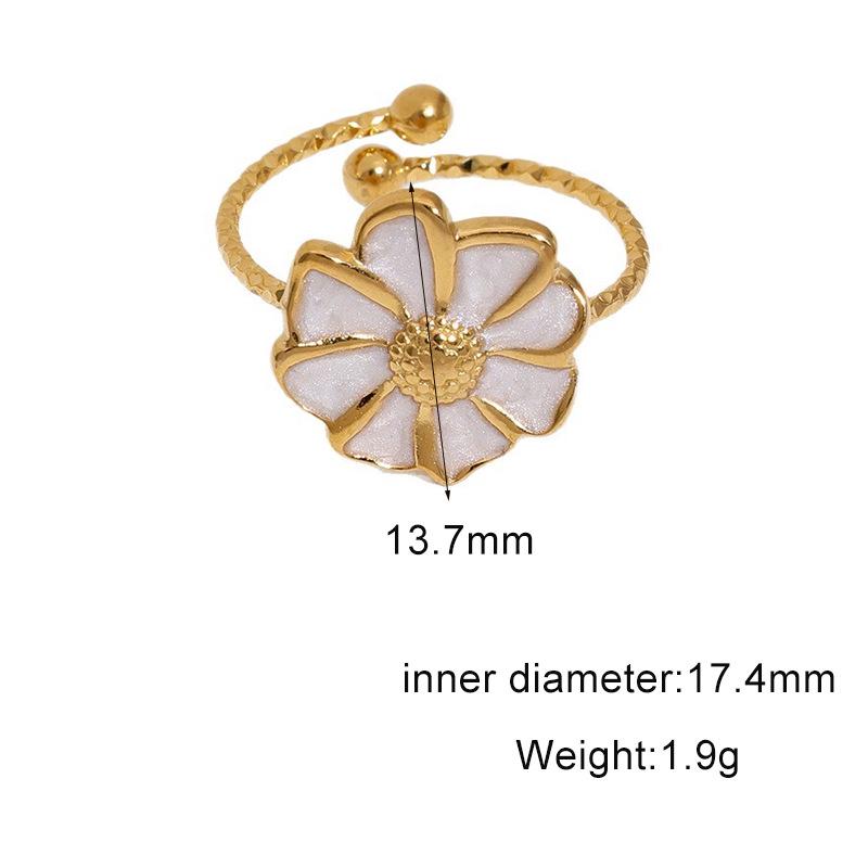 18K Gold Cross Flower Drip Oil Color Plated Titanium Steel Ring