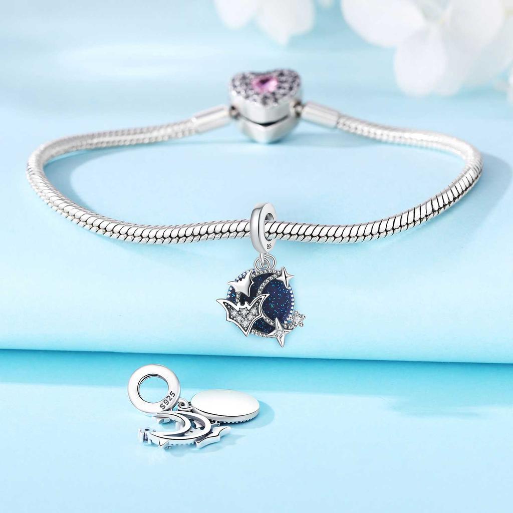 Copper Blue Starry Sky Bat Pendant Fit Fine Original Bracelet Charm Beads Necklace Diy Jewelry Gift Accessories