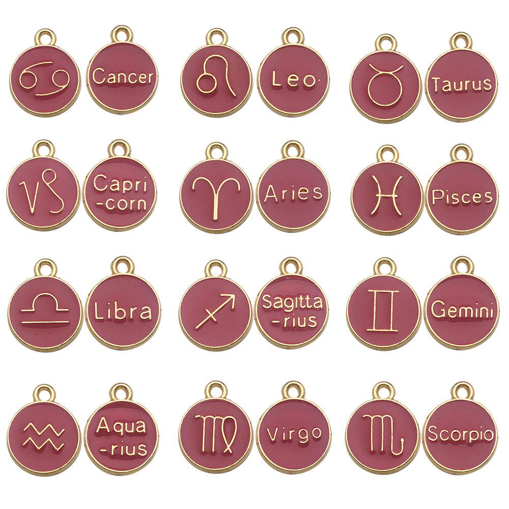 DIY Retro Alloy Jewelry Twelve Constellation KC Gold Multi-Color English Alphabet Pendants