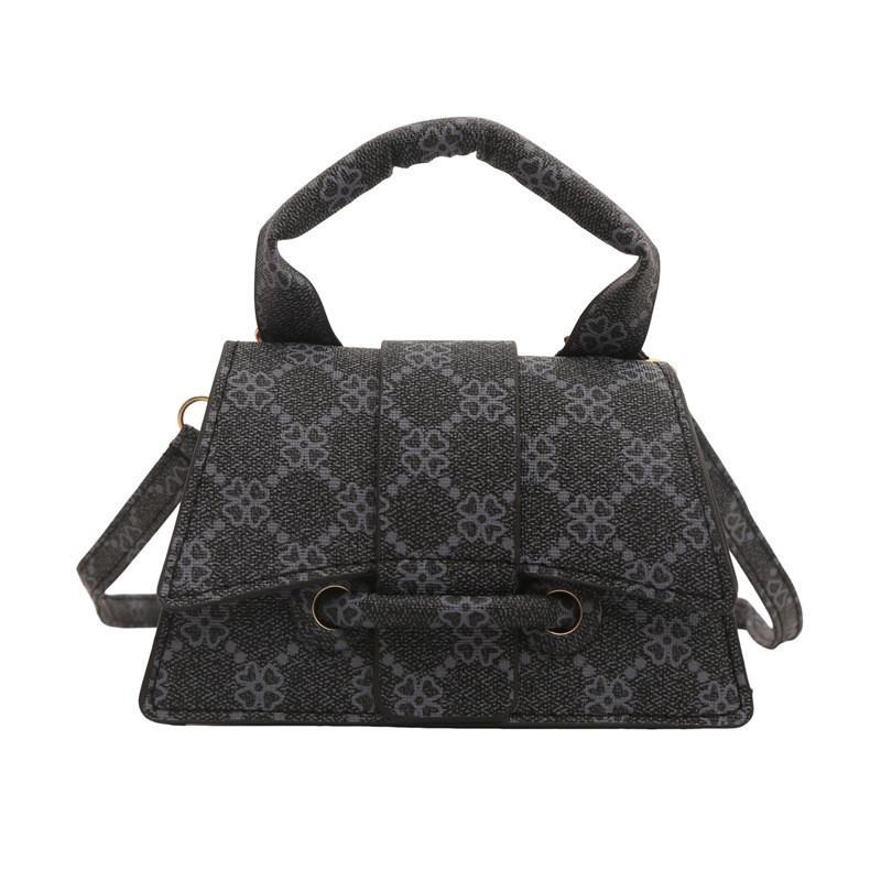Retro Fashion Chic Pu Small Square Handbag 2024 Summer Plaid Floral Shoulder Bag Versatile Crossbody Black Gray Pink Coffee Khaki