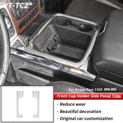 Front Cup Holder Side Panel Trim Decor Cover for Dodge Ram 1500 2015-2017 Chrome