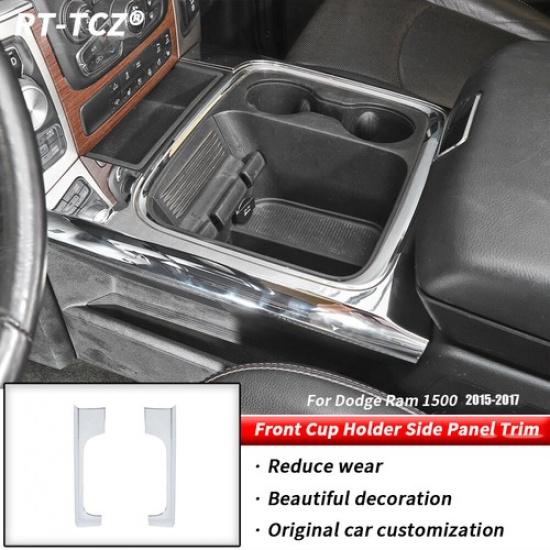

Front Cup Holder Side Panel Trim Decor Cover for Dodge Ram 1500 2015-2017 Chrome