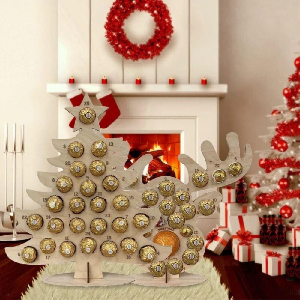 Xmas Tree/Elk Shaped Christmas Elk Chocolate Stand Hollow Wooden Chocolate Candy Stand  Home