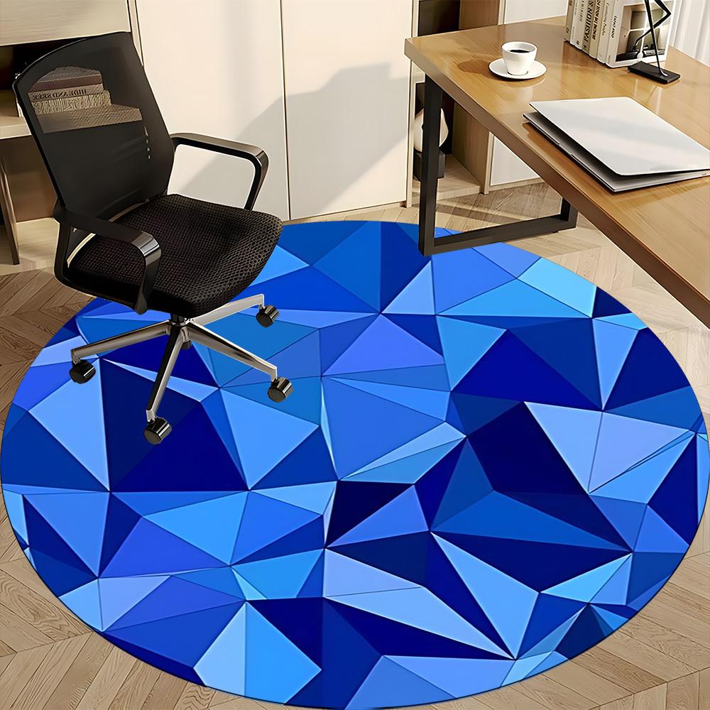 1pc Blue Gemstone Chair Carpet for Office, Round Non-Slip Durable Large Size Office Carpet, Suitable for Office, Beautiful Decoration