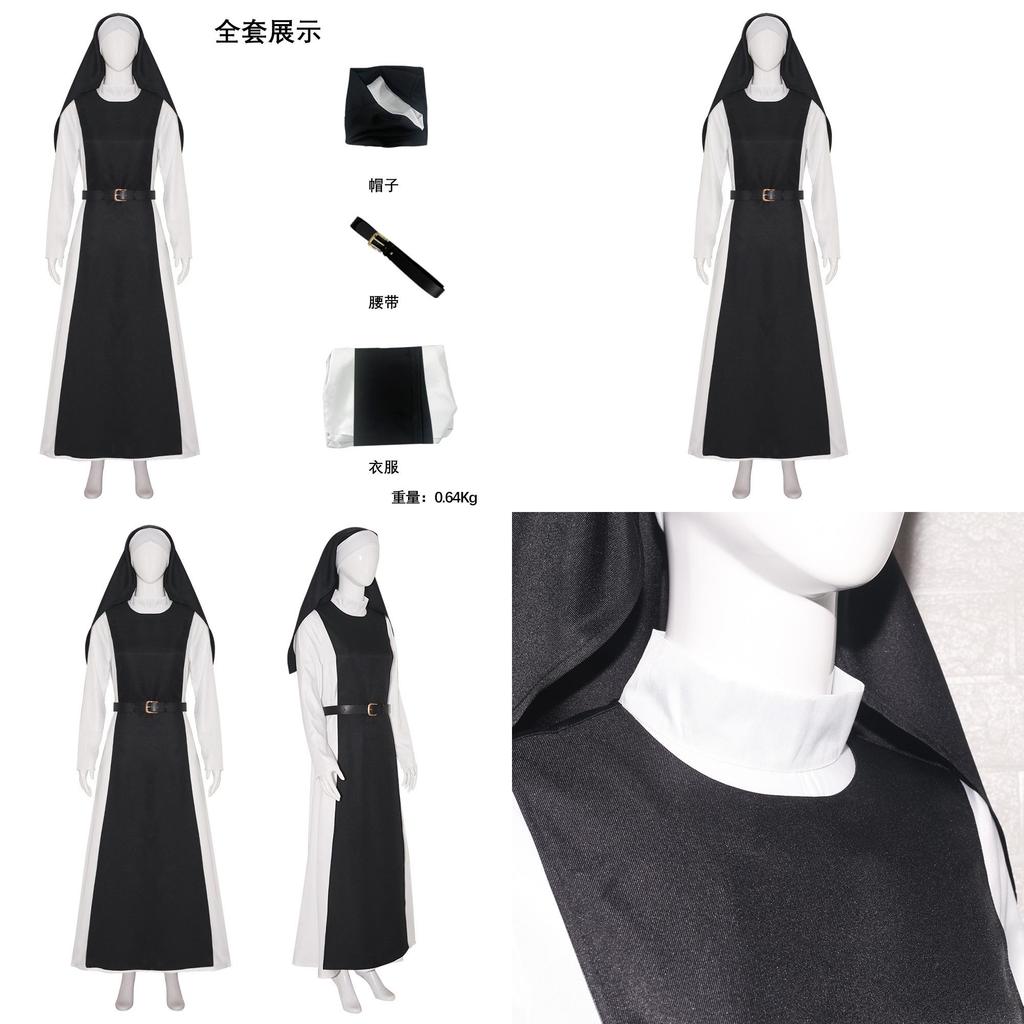 2024 New Flawless Nun Cosplay Costume For Halloween Role Play Virgin Mary Nun Outfit