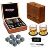 M-Whisky-Steine Set für Männer - 8 Stück Granit-Eiswürfel mit 2 Stück Whiskygläsern in Holzkiste Vatertagsgeschenk Präsent für Papa